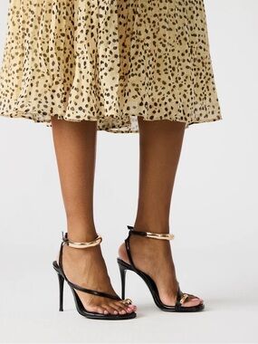 Steve Madden Black Stiletto Sandals with Gold Accents